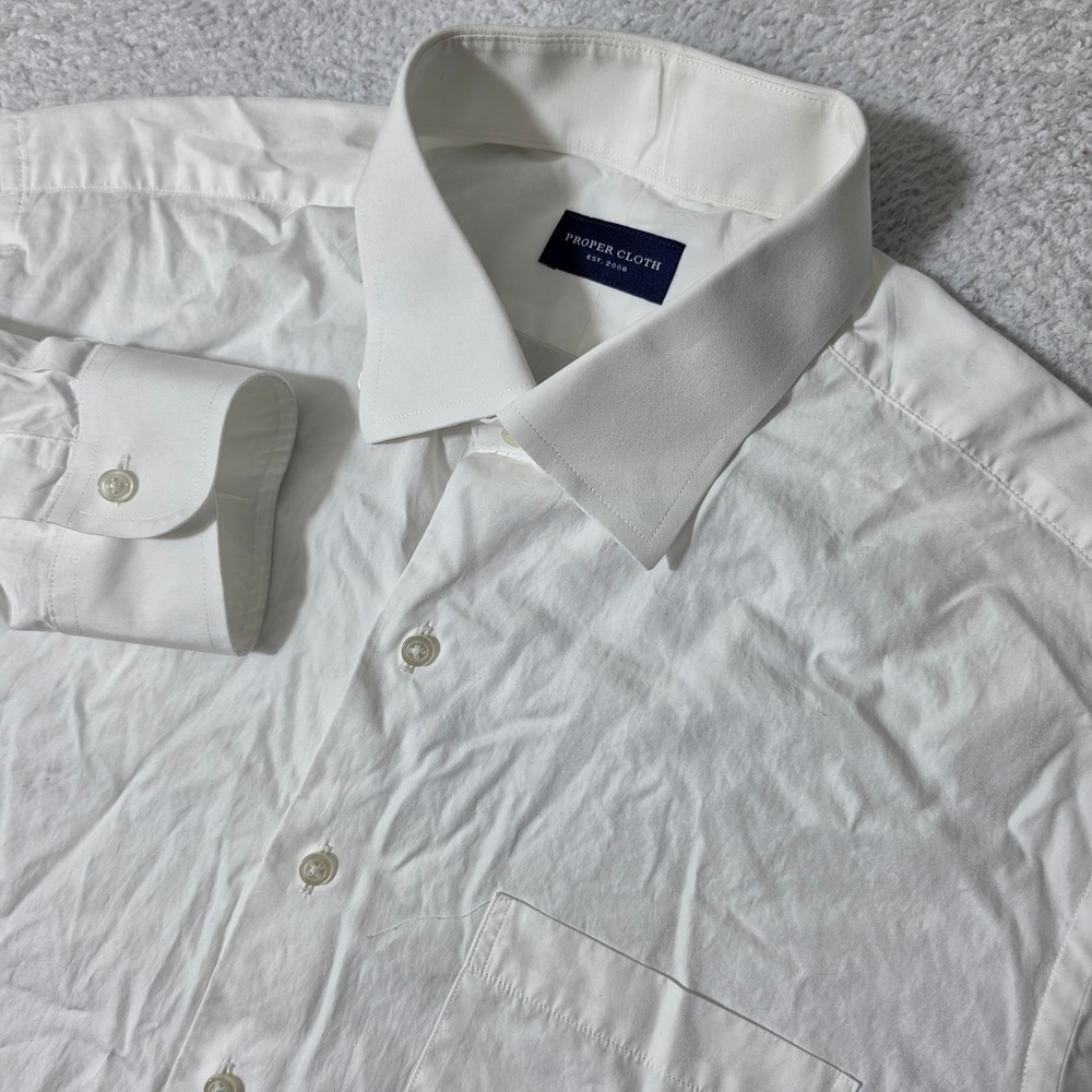 Proper Cloth Button Down Brent Wilson Mens 16/35 White L/S Solid Business Shirt